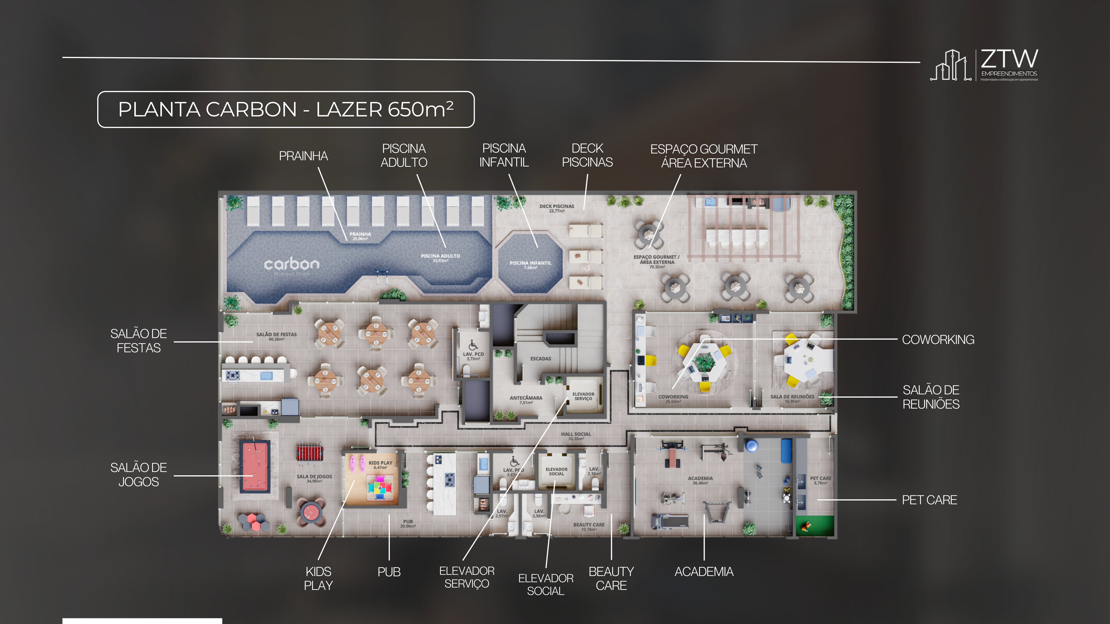 Área de lazer de 650m²