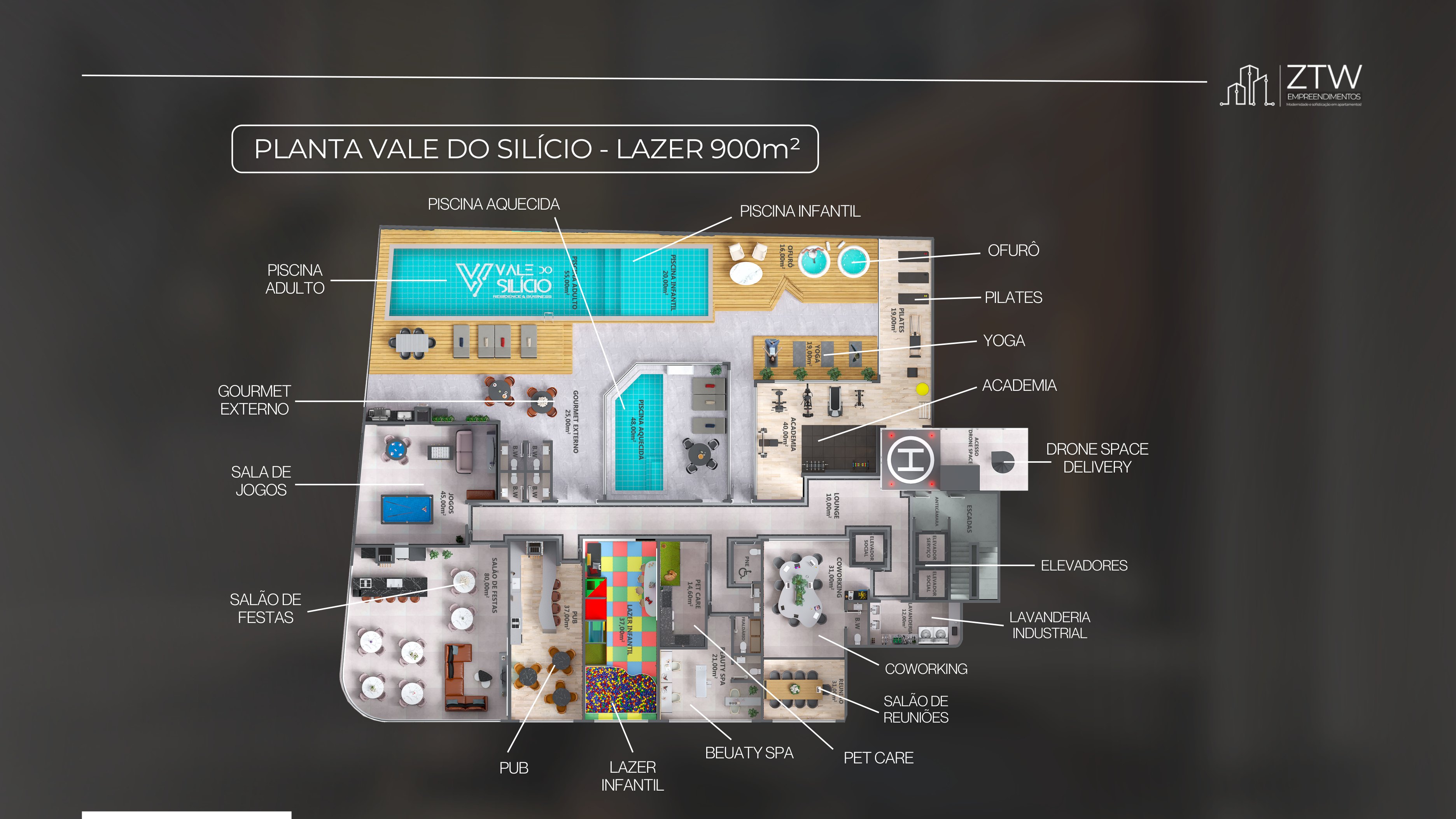 Área de lazer de 900m²